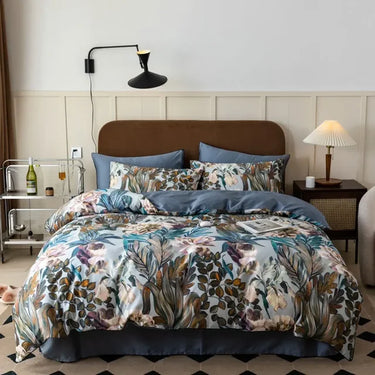 Nordic Pastoral Purple Flowers Egyptian Cotton 600TC Bedding Set
